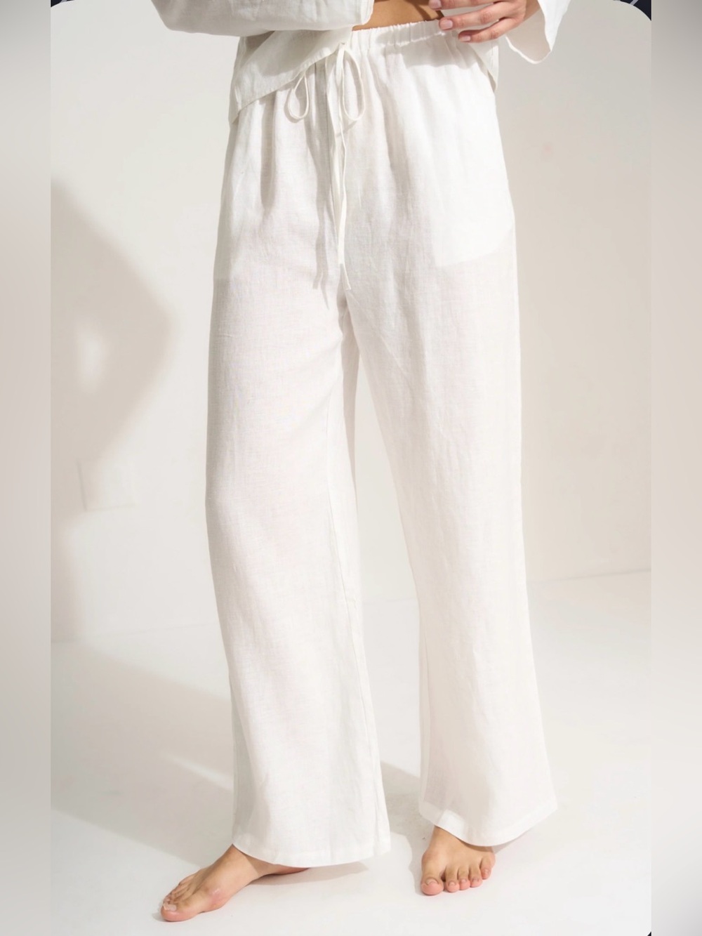 Style & Co. White Wide-Leg Linen Drawstring Pants
